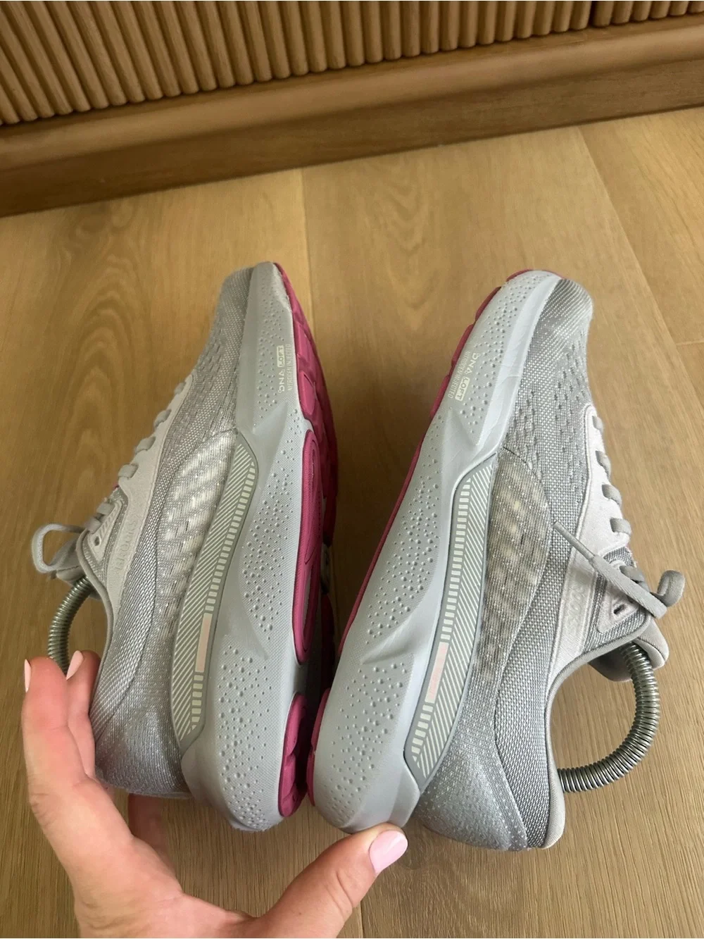 Brooks Women's Light Gray and Pink Athletic Running Shoes